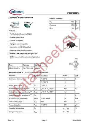 IPB60R099CPA datasheet  